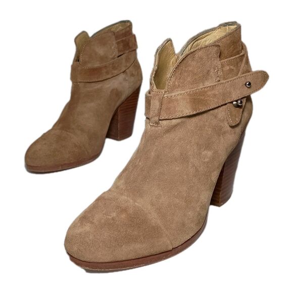 Rag & Bone Harrow Suede Ankle Boots in Beige Block Heel Ankle Strap Size 37 US 7